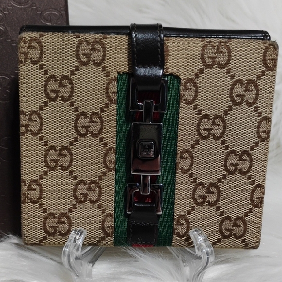 Authentic Gucci GG Canvas Web Sherry Line Jacket Vtg Wallet W Box - Picture 2 of 16